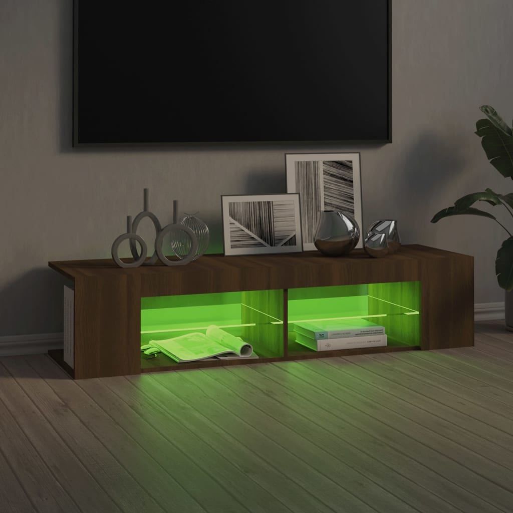 Mobile Porta TV con Luci LED Rovere Marrone 135x39x30 cm
