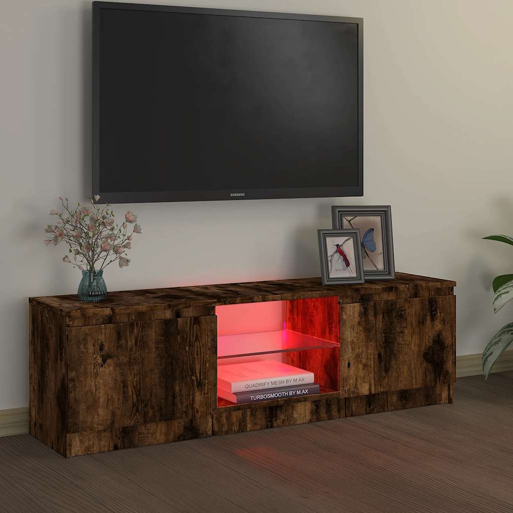 Mobile Porta TV con Luci LED Rovere Fumo 120x30x36 cm