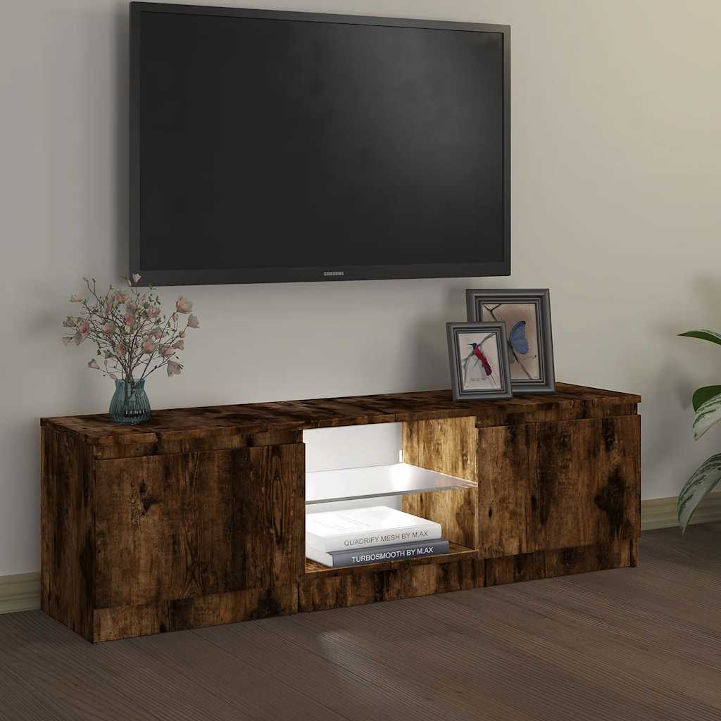 Mobile Porta TV con Luci LED Rovere Fumo 120x30x36 cm