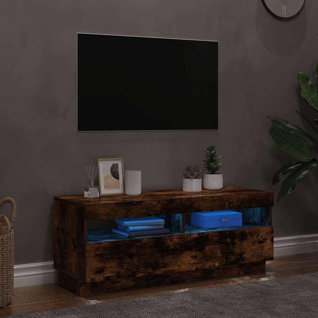 Mobile Porta TV con Luci LED Rovere Fumo 100x35x40 cm