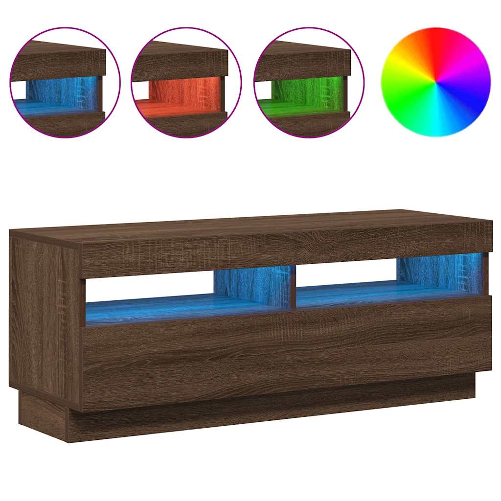 Mobile Porta TV con Luci LED Rovere Marrone 100x35x40 cm
