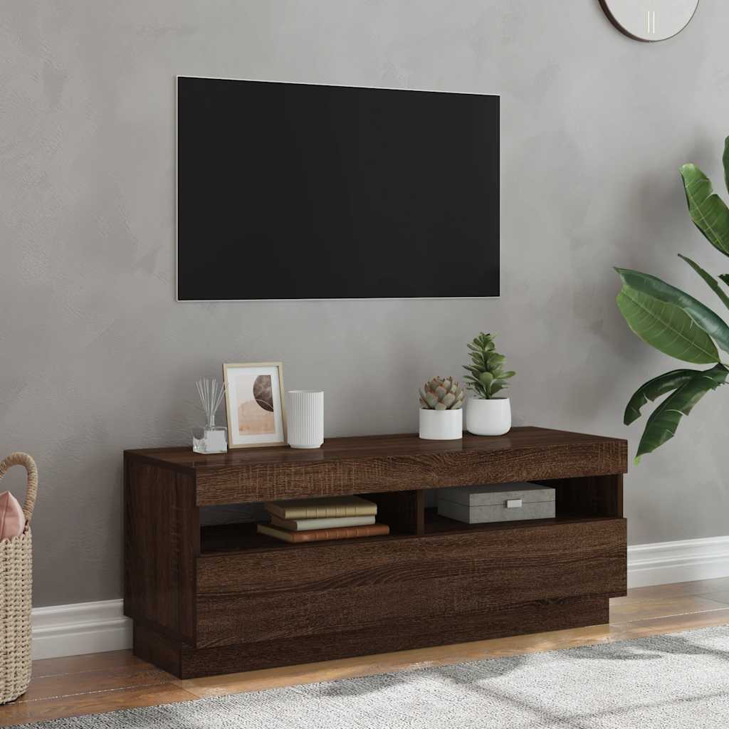 Mobile Porta TV con Luci LED Rovere Marrone 100x35x40 cm