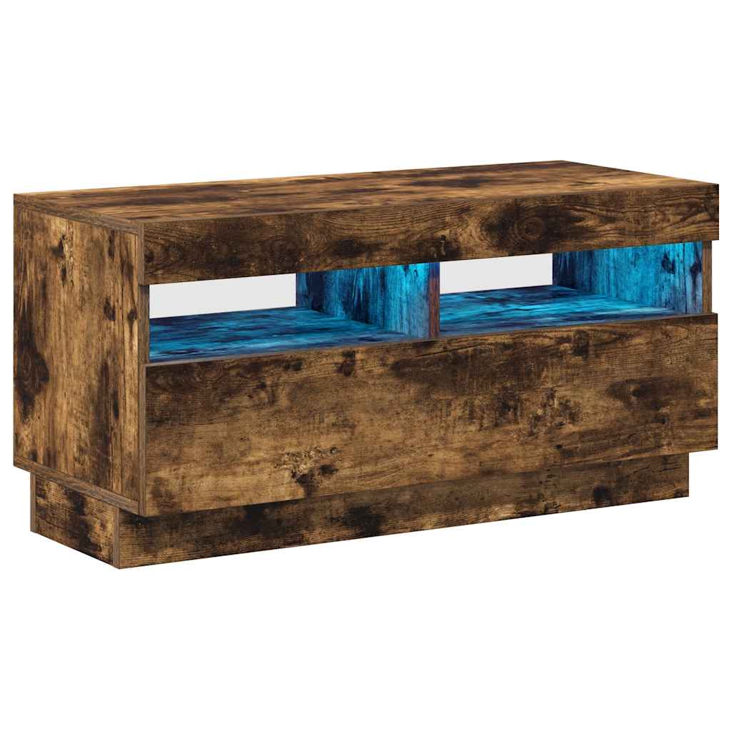 Mobile Porta TV con Luci LED Rovere Fumo 80x35x40 cm