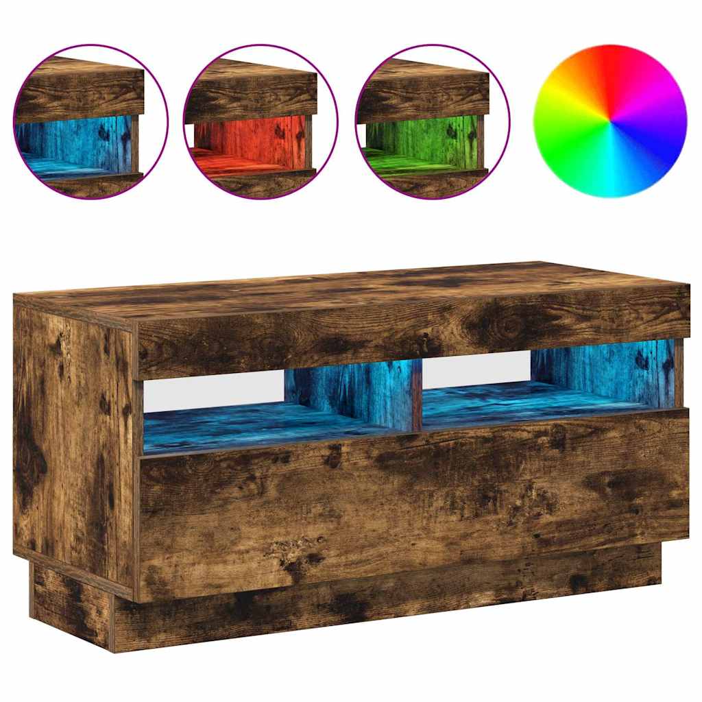 Mobile Porta TV con Luci LED Rovere Fumo 80x35x40 cm