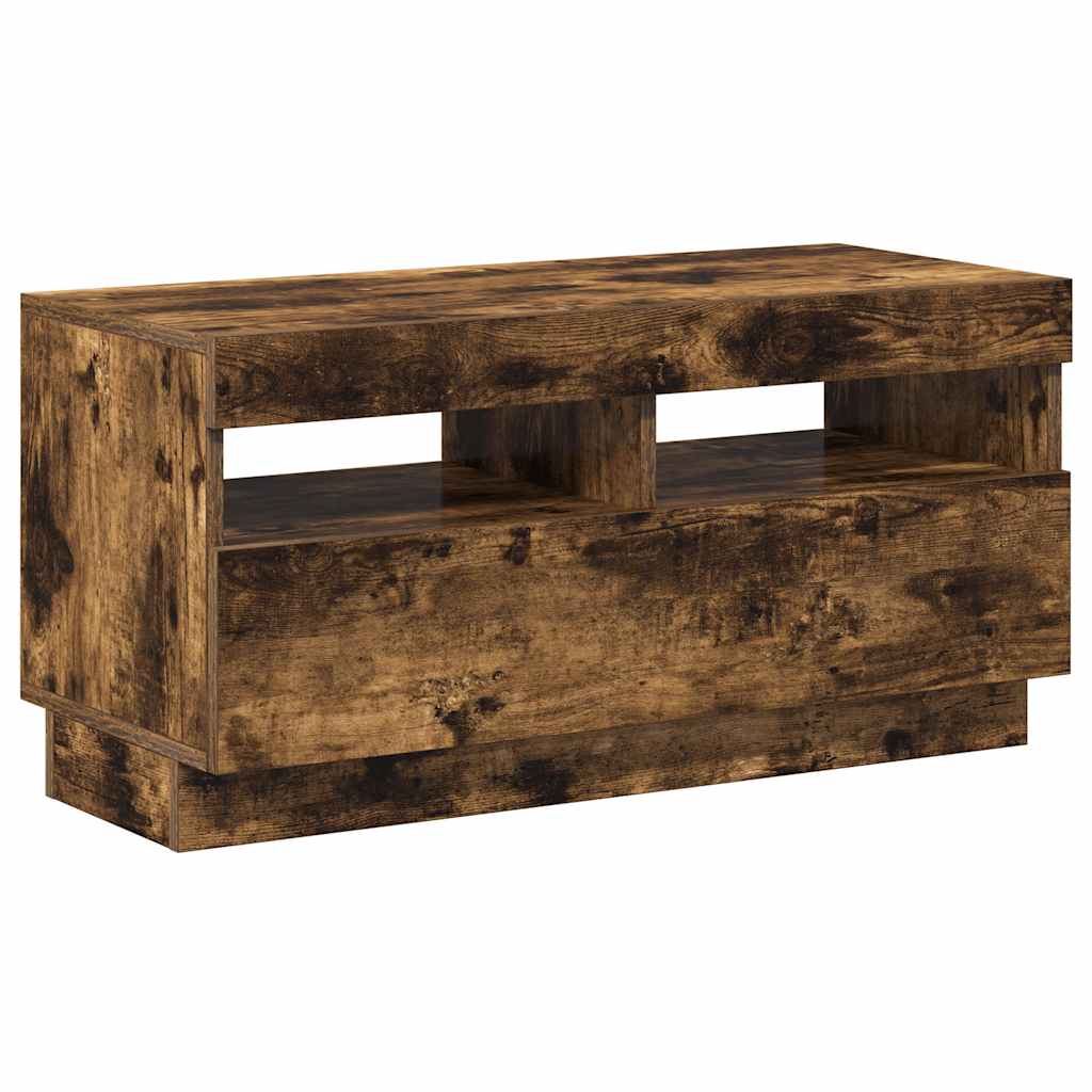 Mobile Porta TV con Luci LED Rovere Fumo 80x35x40 cm