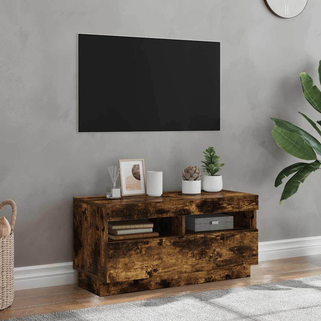 Mobile Porta TV con Luci LED Rovere Fumo 80x35x40 cm