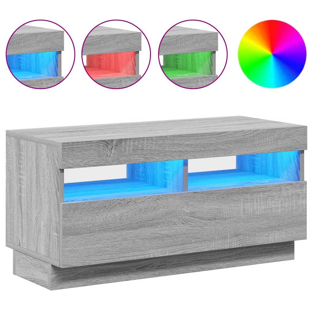 Mobile Porta TV con Luci LED Grigio Sonoma 80x35x40 cm
