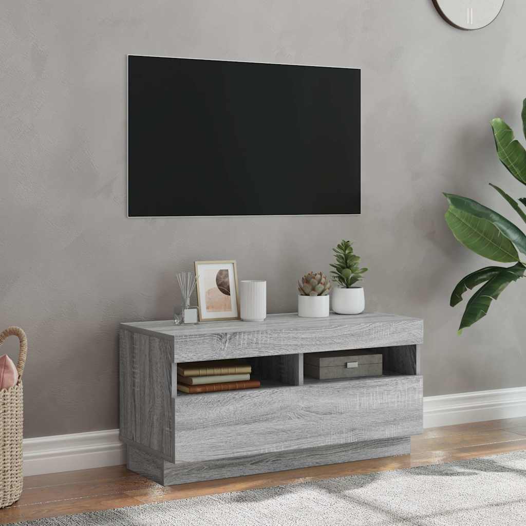 Mobile Porta TV con Luci LED Grigio Sonoma 80x35x40 cm