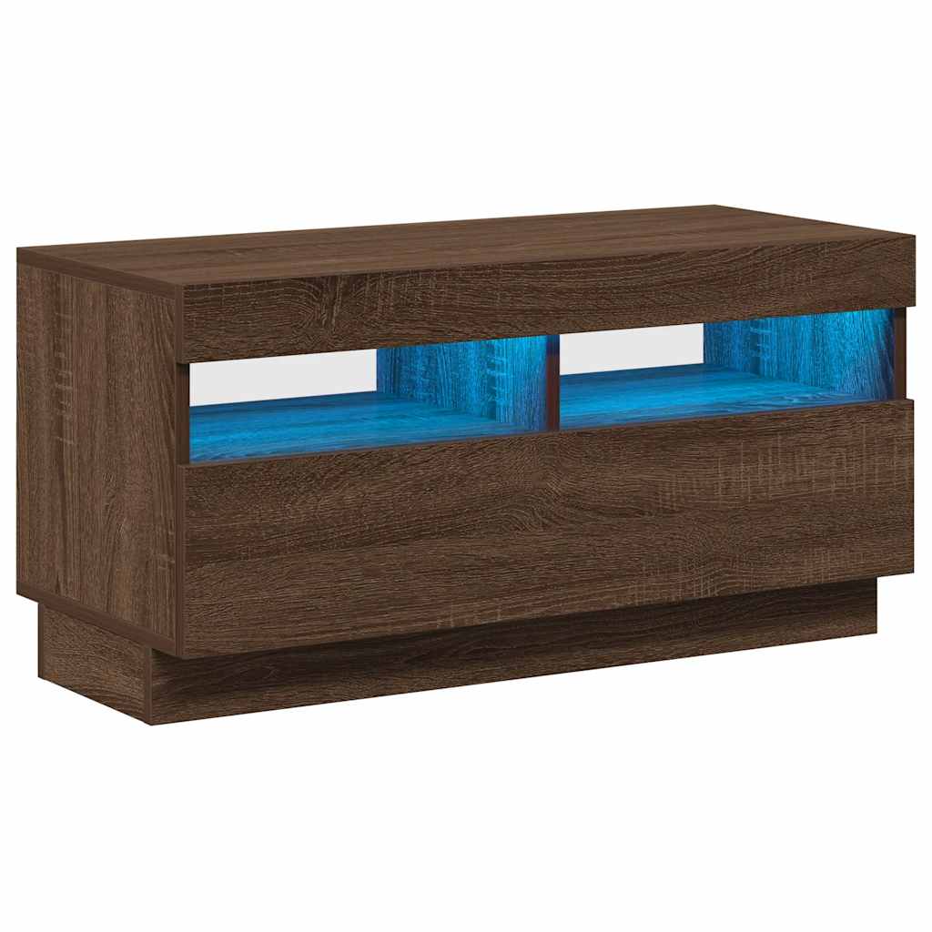 Mobile Porta TV con Luci LED Rovere Marrone 80x35x40 cm