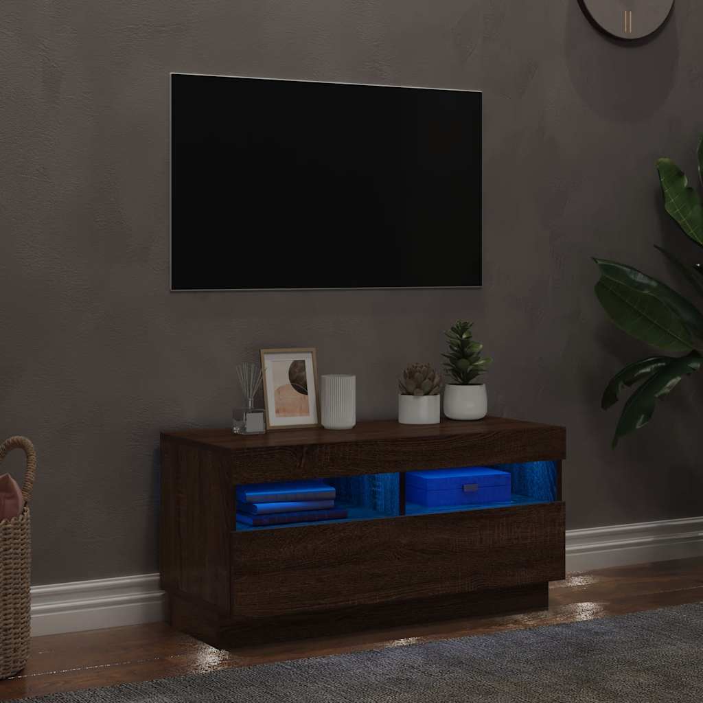 Mobile Porta TV con Luci LED Rovere Marrone 80x35x40 cm