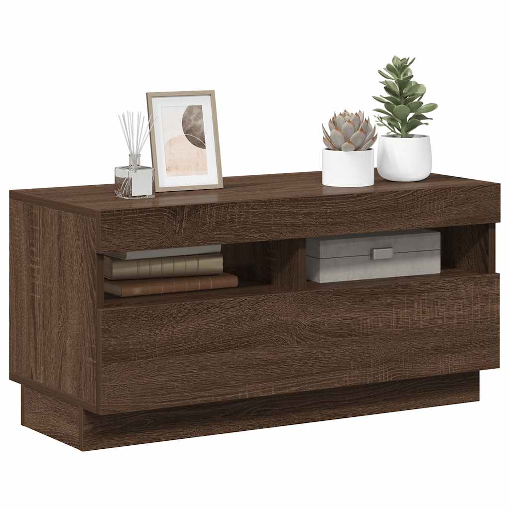 Mobile Porta TV con Luci LED Rovere Marrone 80x35x40 cm