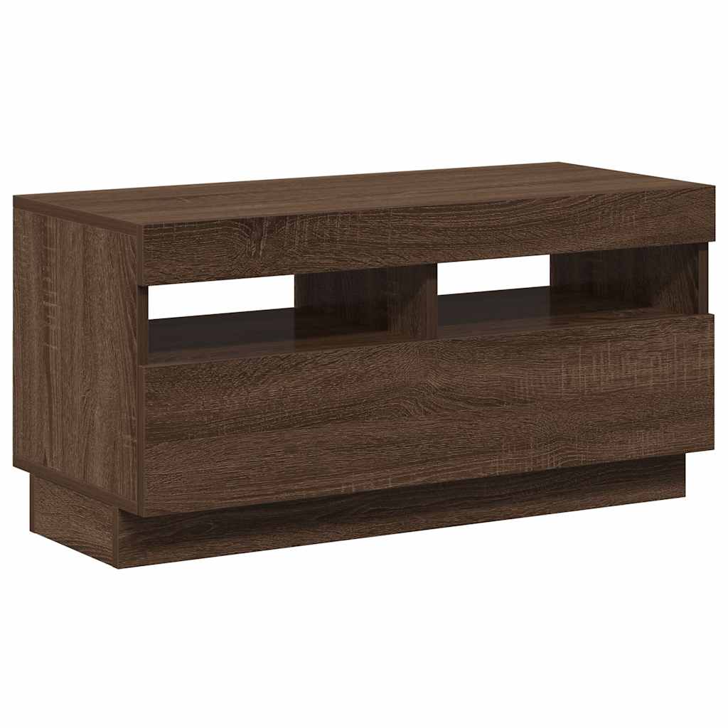 Mobile Porta TV con Luci LED Rovere Marrone 80x35x40 cm