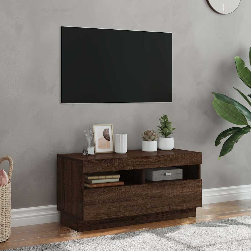 Mobile Porta TV con Luci LED Rovere Marrone 80x35x40 cm