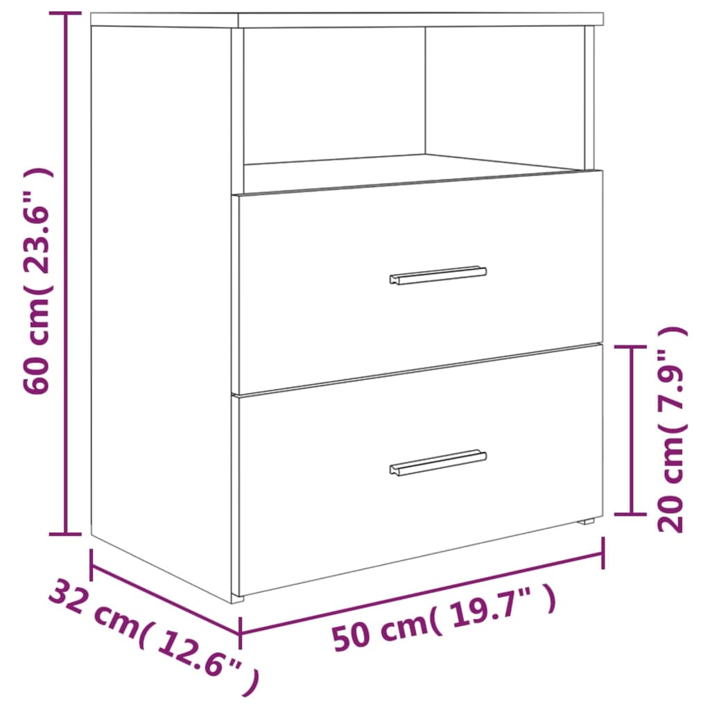 Comodini 2 pz Grigio Sonoma 50x32x60 cm