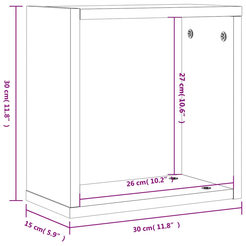 Mensole a Cubo 2 pz Rovere Fumo 30x15x30 cm