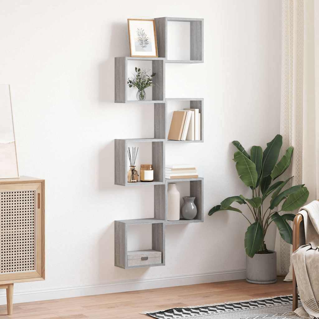Mensole Parete a Cubo 6 pz Grigio Sonoma 30x15x30 cm