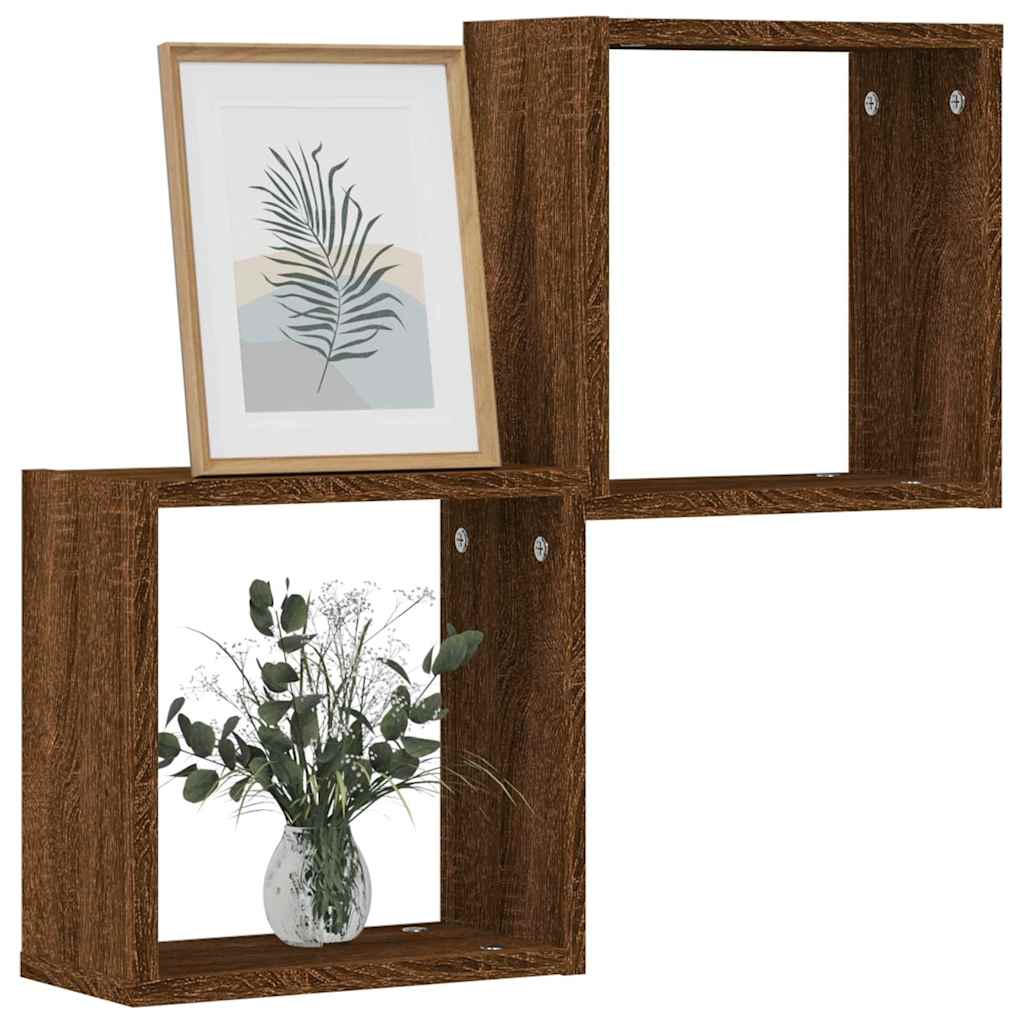 Mensole a Cubo 2 pz Rovere Marrone 30x15x30 cm