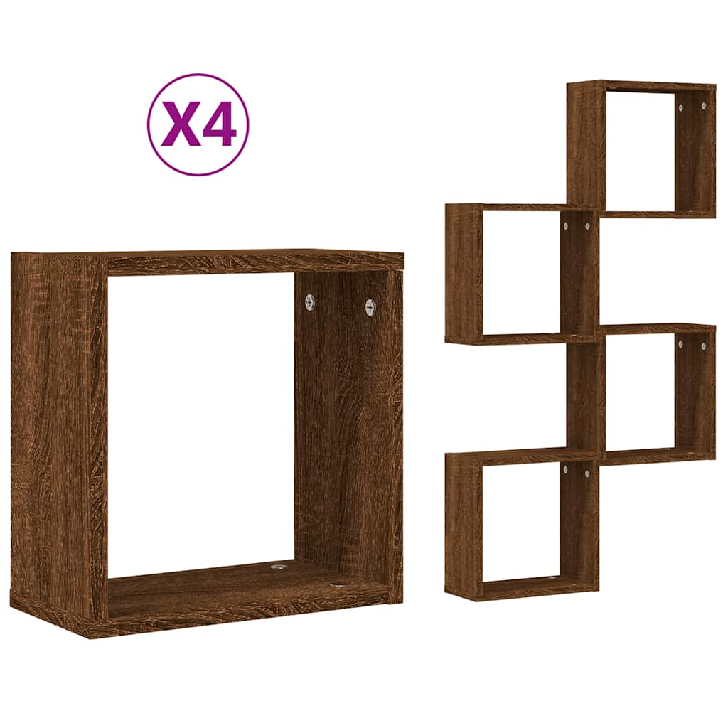 Mensole a Cubo 4 pz Rovere Marrone 30x15x30 cm