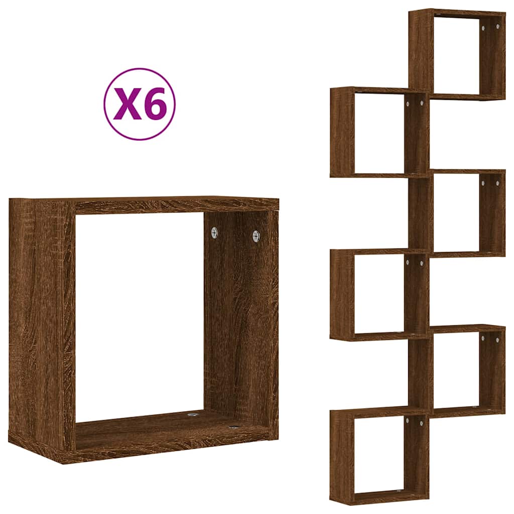 Mensole a Cubo 6 pz Rovere Marrone 30x15x30 cm