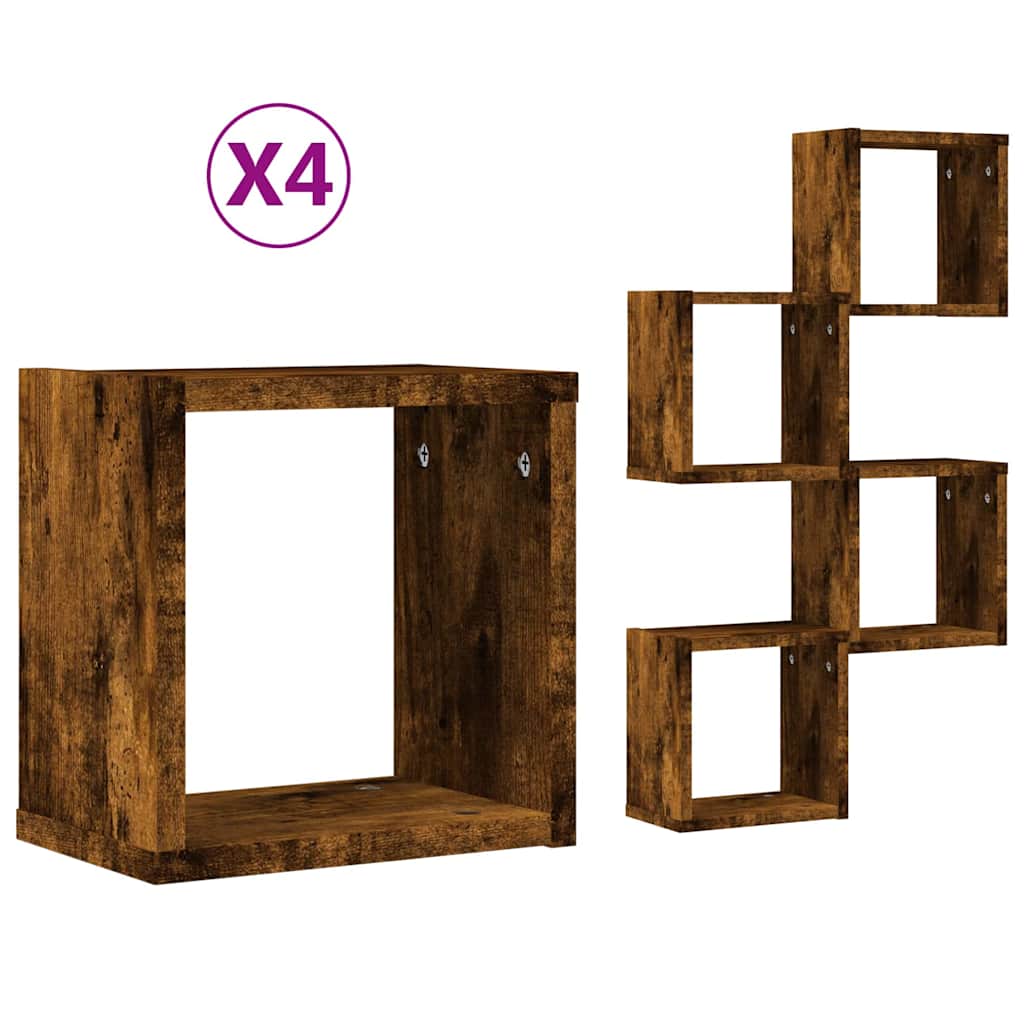 Scaffali da parete 4 pcs Rovere fumé 26 x 15 x 26 cm