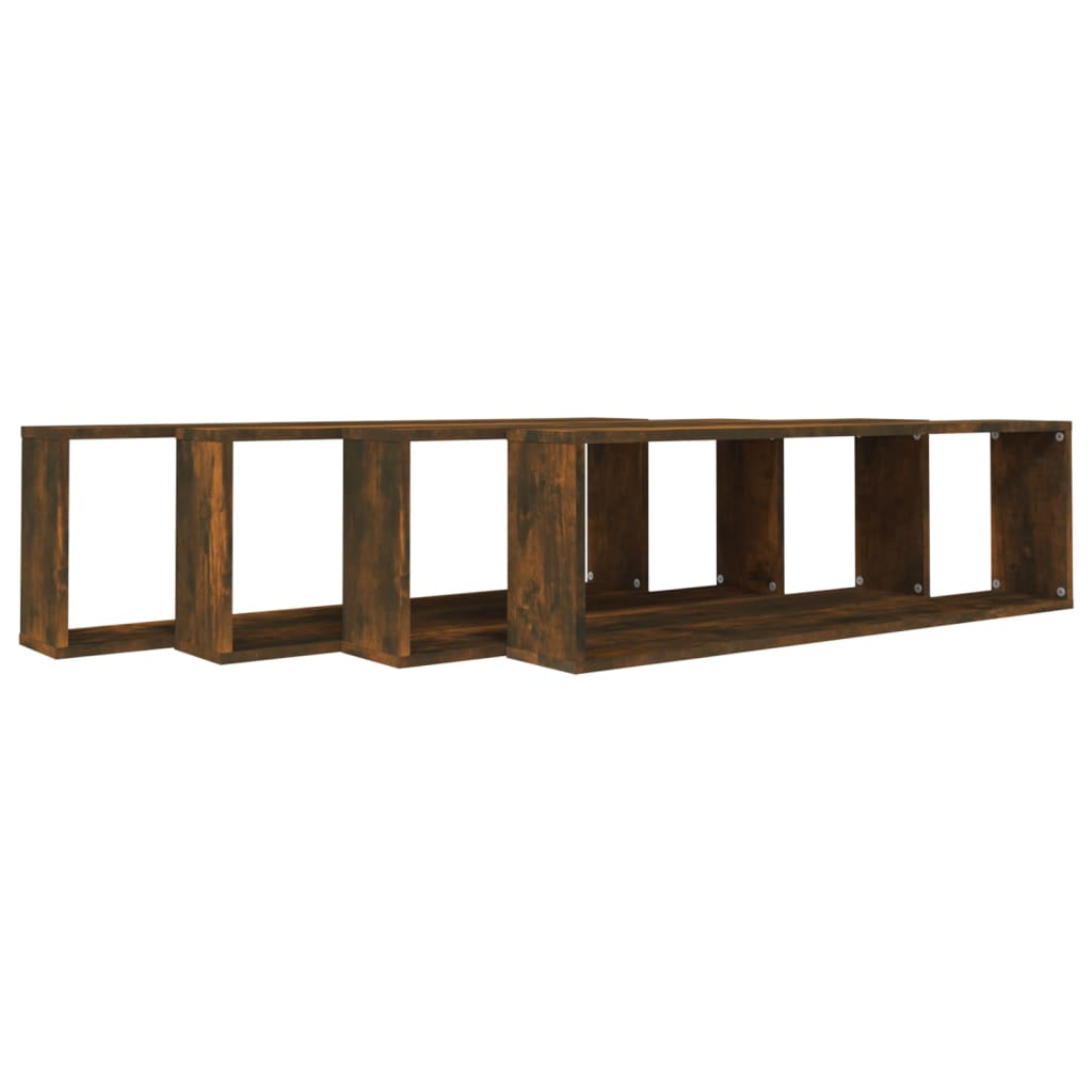 Mensole Parete Cubo 4pz Rovere Fumo 100x15x30 Legno Multistrato