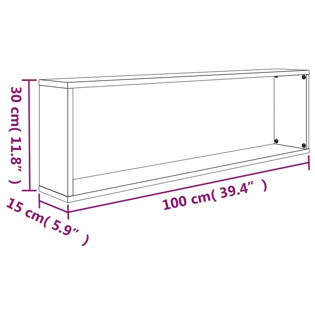 Mensole Parete Cubo 4pz Rovere Fumo 100x15x30 Legno Multistrato