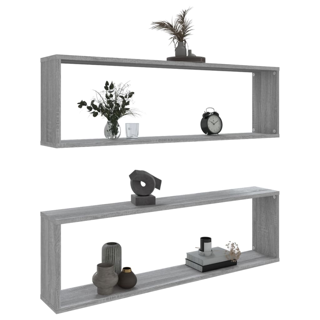 Mensole Cubo Muro 2pz Grigio Sonoma 100x15x30 Legno Multistrato