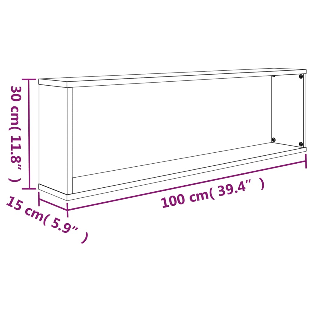 Mensole Cubo Muro 2pz Grigio Sonoma 100x15x30 Legno Multistrato