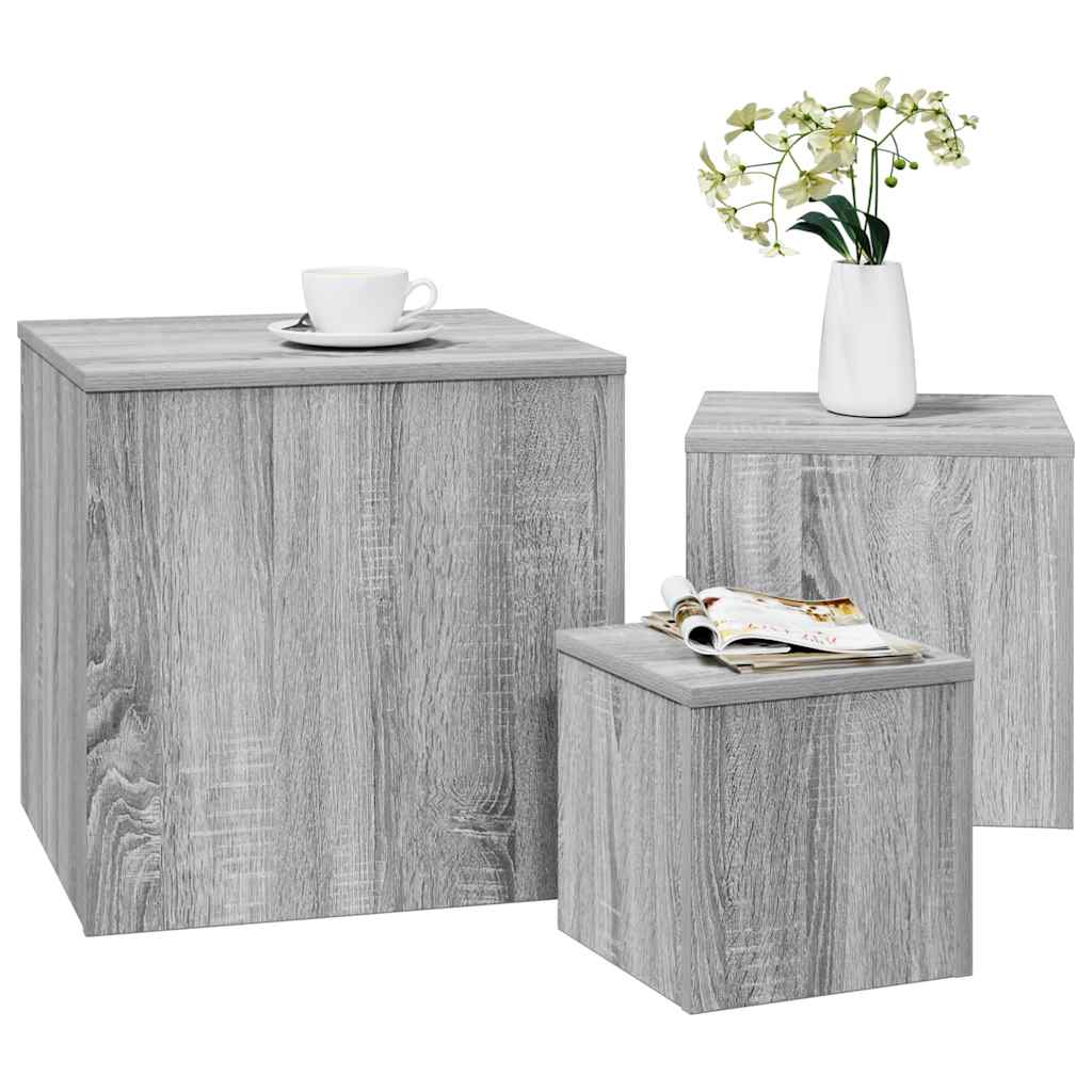 Credenze 3 pz Grigio Sonoma in Legno Multistrato