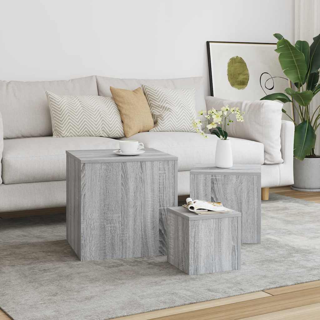 Credenze 3 pz Grigio Sonoma in Legno Multistrato