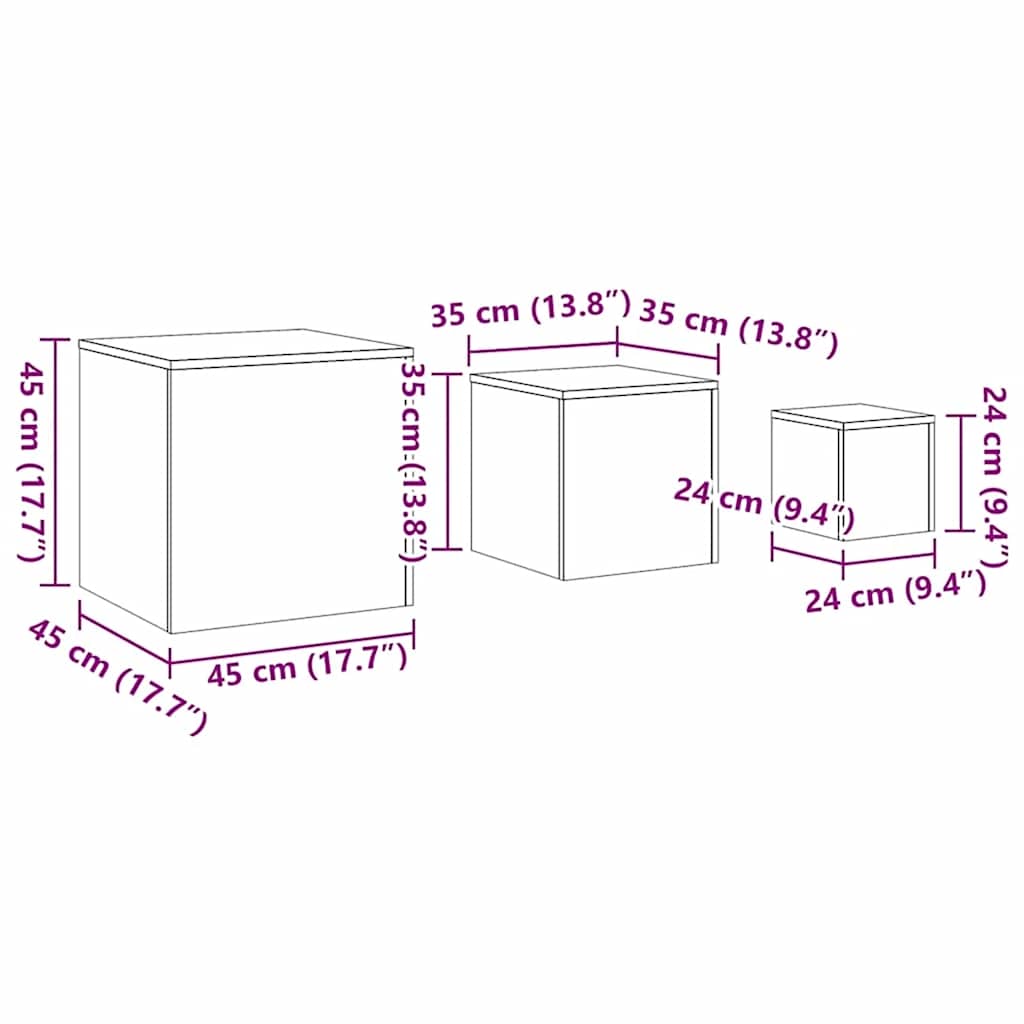 Credenze 3 pz Rovere Marrone in Legno Multistrato