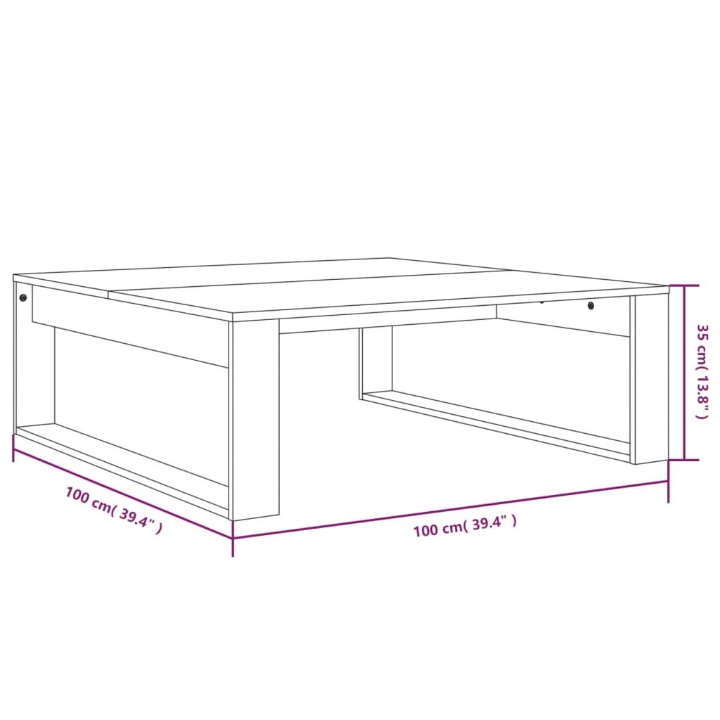 Tavolino da Salotto Rovere Fumo 100x100x35 cm Legno Multistrato