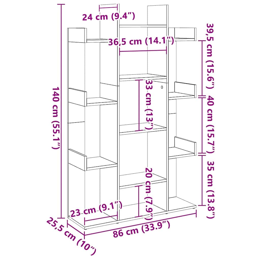 Libreria Rovere Fumo 86x25,5x140 cm in Legno Multistrato
