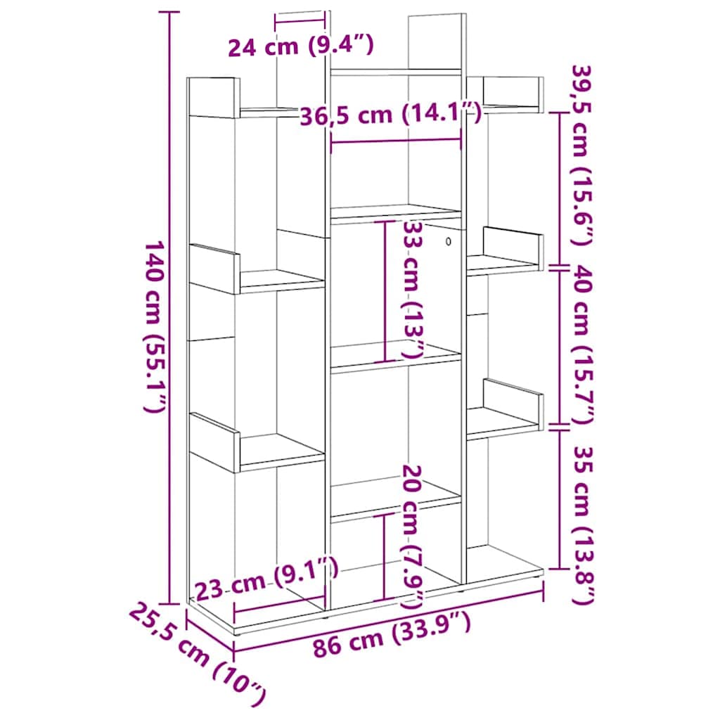 Libreria Grigio Sonoma 86x25,5x140 cm in Legno Multistrato