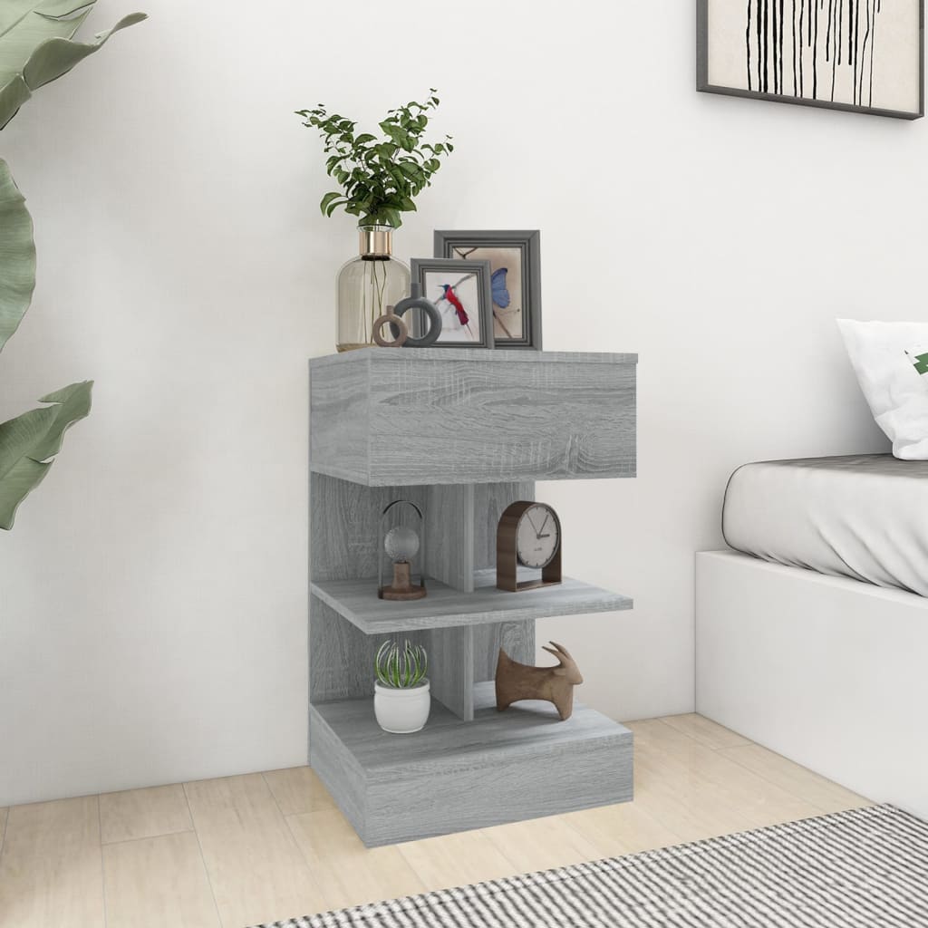 Comodino Grigio Sonoma 40x35x65 cm in Legno Multistrato