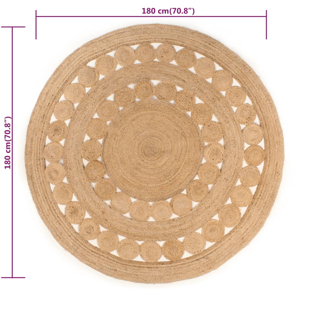 Tappeto in Iuta con Design Intrecciato 180 cm Rotondo