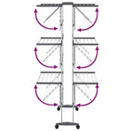 Stendibiancheria a 3 Livelli con Ruote Argento 60x70x129 cm