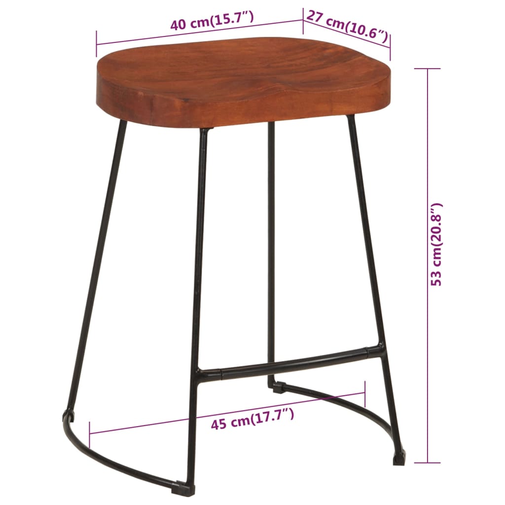 Sgabelli da Bar Gavin 2 pz 45x38x53 cm Legno Massello di Mango