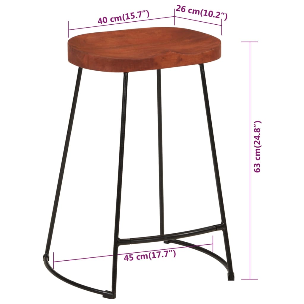 Sgabelli da Bar Gavin 2 pz 45x40x63 cm Legno Massello di Mango