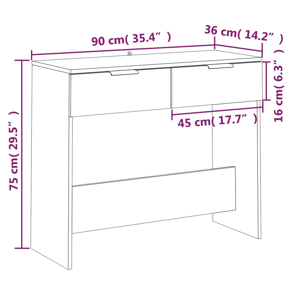 Tavolino Consolle Nero 90x36x75 cm in Legno Multistrato