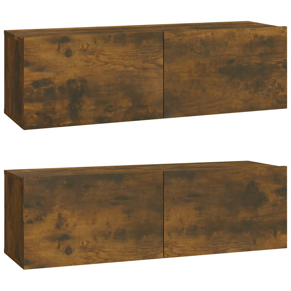 Mobili TV Parete 2pz Rovere Fumo 100x30x30 cm Legno Multistrato