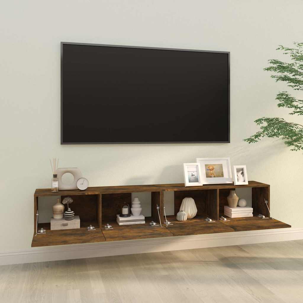 Mobili TV Parete 2pz Rovere Fumo 100x30x30 cm Legno Multistrato