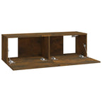 Mobili TV Parete 2pz Rovere Fumo 100x30x30 cm Legno Multistrato