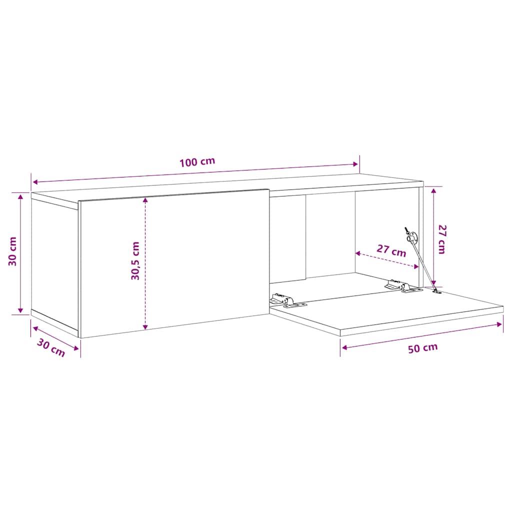 Mobili TV Parete 2pz Rovere Fumo 100x30x30 cm Legno Multistrato