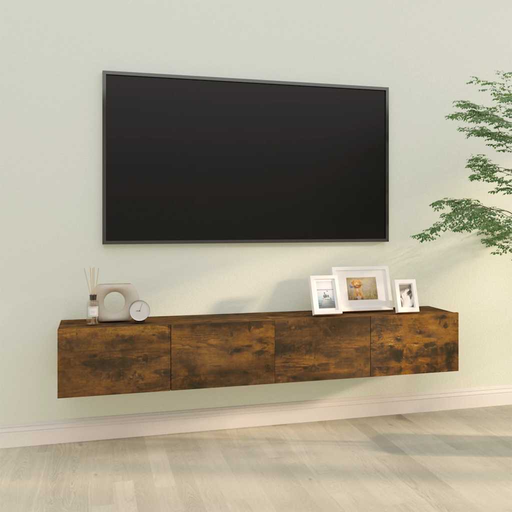 Mobili TV Parete 2pz Rovere Fumo 100x30x30 cm Legno Multistrato