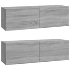 Mobili TV Muro 2pz Grigio Sonoma 100x30x30 cm Legno Multistrato