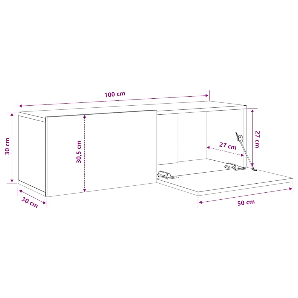 Mobili TV Muro 2pz Grigio Sonoma 100x30x30 cm Legno Multistrato