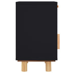 Comodino Nero in Legno Massello di Pino e Rattan Naturale