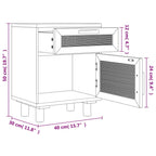 Comodini 2 pz Neri in Legno Massello di Pino e Rattan Naturale