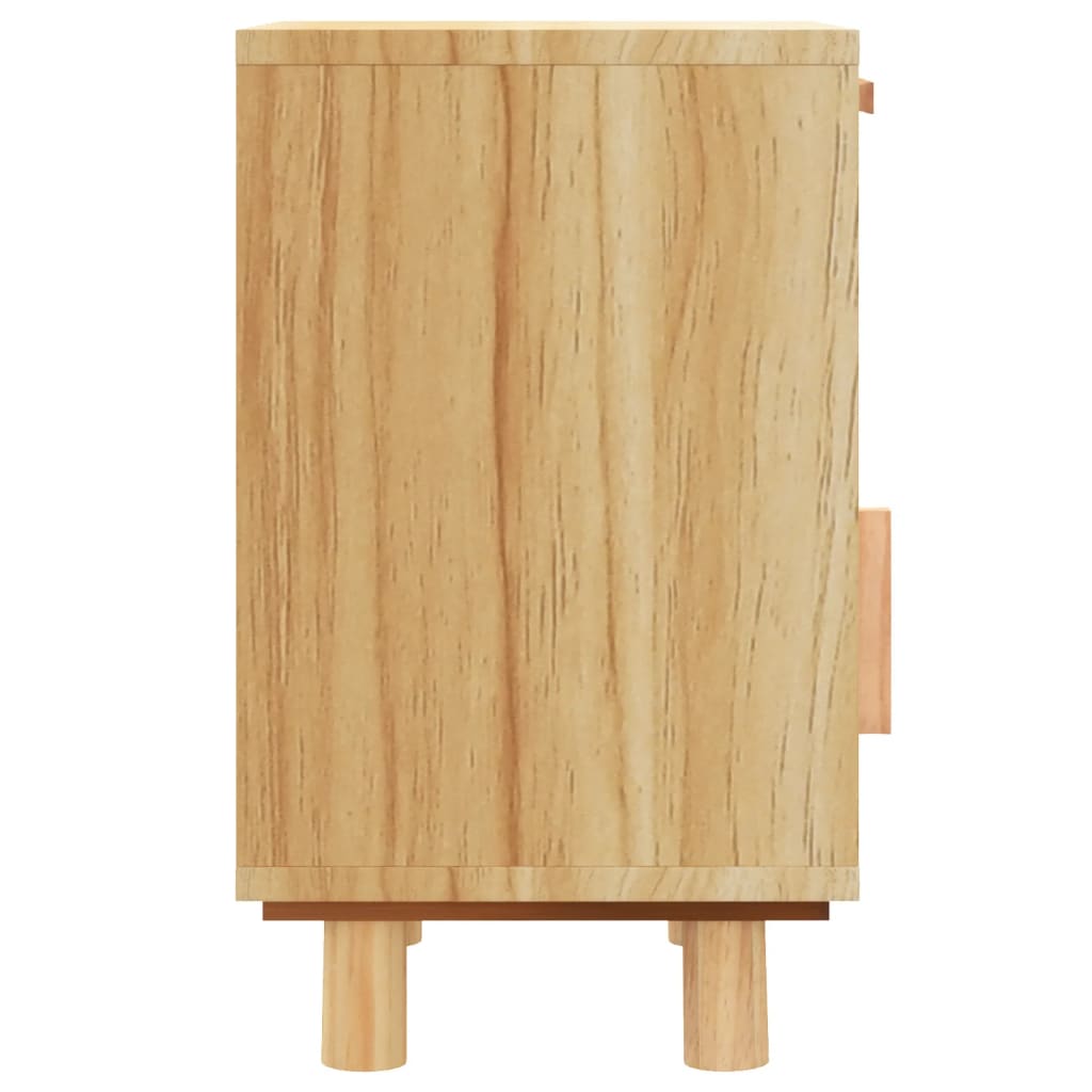 Comodino Marrone in Legno Massello di Pino e Rattan Naturale